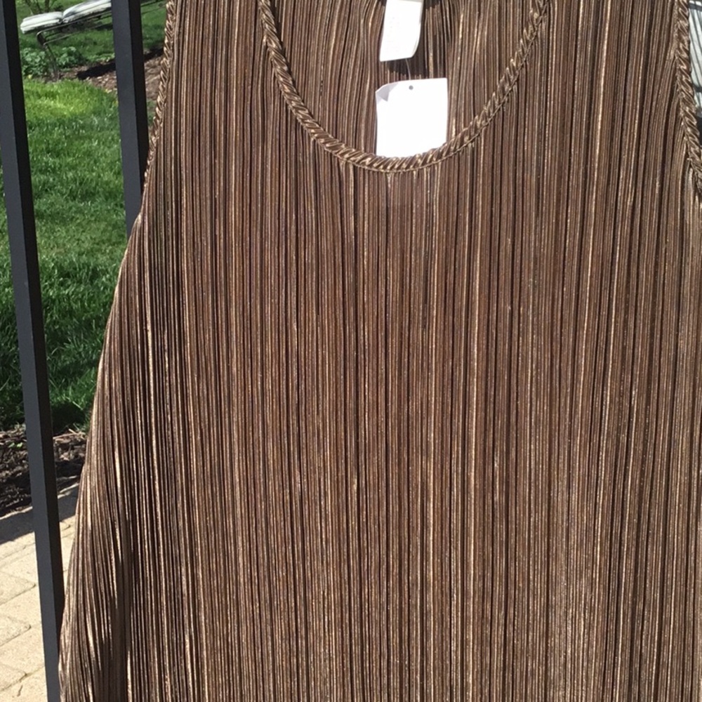 NWT Beach Swim Cover Up Wrinkle free Vaca Bronze Metallic Accordion Pleat Dress - Picture 14 of 16